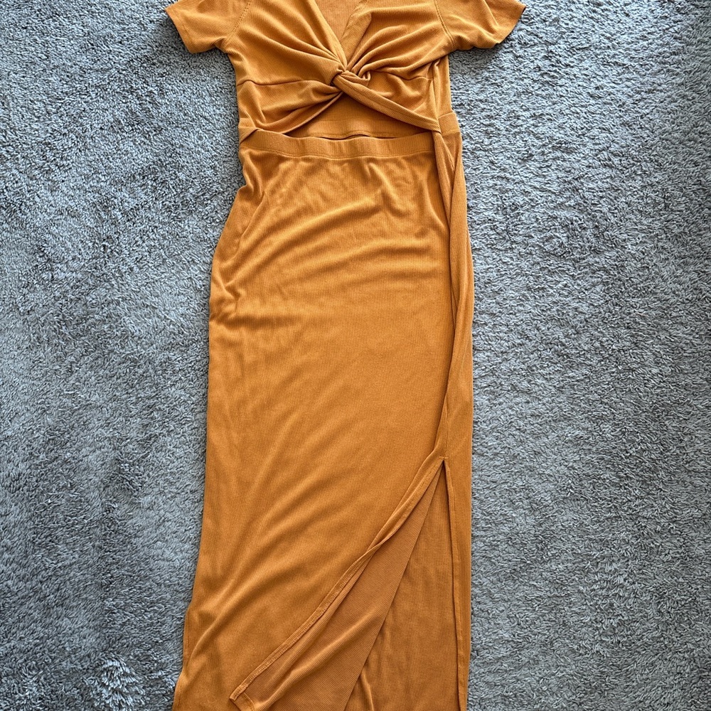 Lulu's Mustard Knot-Front Maxi Dress